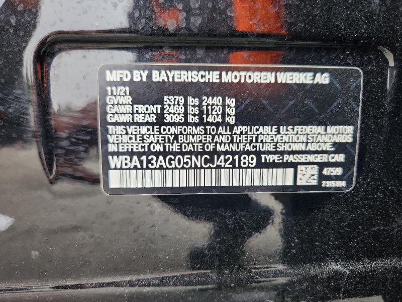 Aukcja sprzedaży 2022 Bmw 530e, vin: WBA13AG05NCJ42189, numer aukcji: 49483696