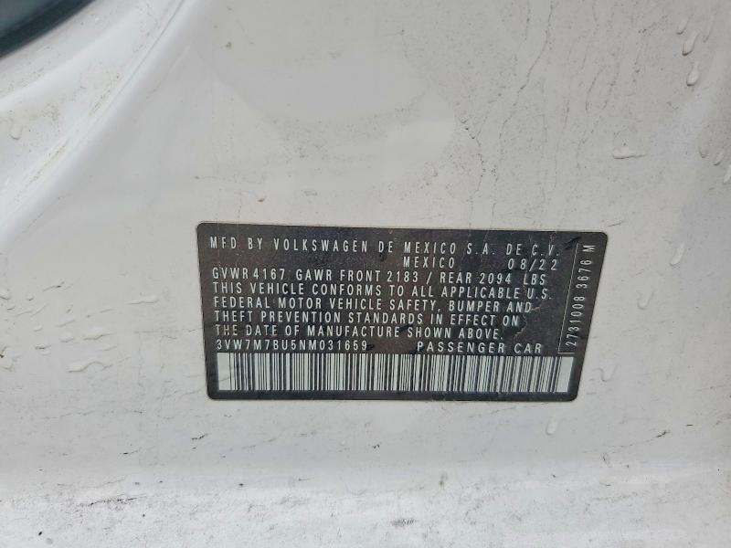 50591056 :رقم المزاد ، 3VW7M7BU5NM031659 vin ، 2022 Volkswagen Jetta مزاد بيع