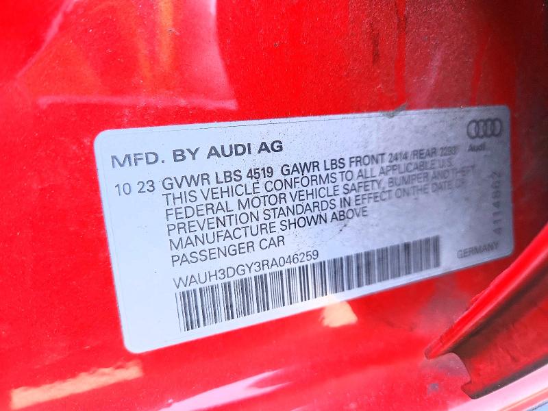 Aukcja sprzedaży 2024 Audi S3, vin: WAUH3DGY3RA046259, numer aukcji: 50796856