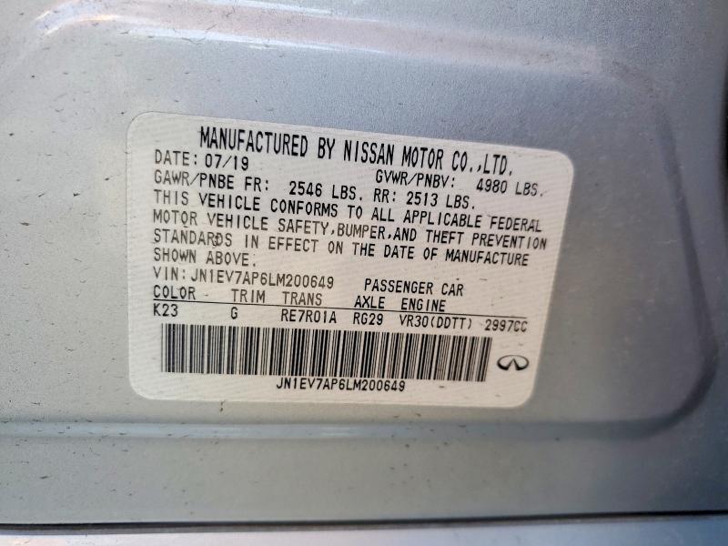 50243326 :رقم المزاد ، JN1EV7AP6LM200649 vin ، 2020 Infiniti Q50 مزاد بيع