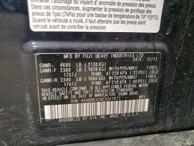 Aukcja sprzedaży 2012 Subaru Outback, vin: 4S4BRDJC6C2241872, numer aukcji: 50632596