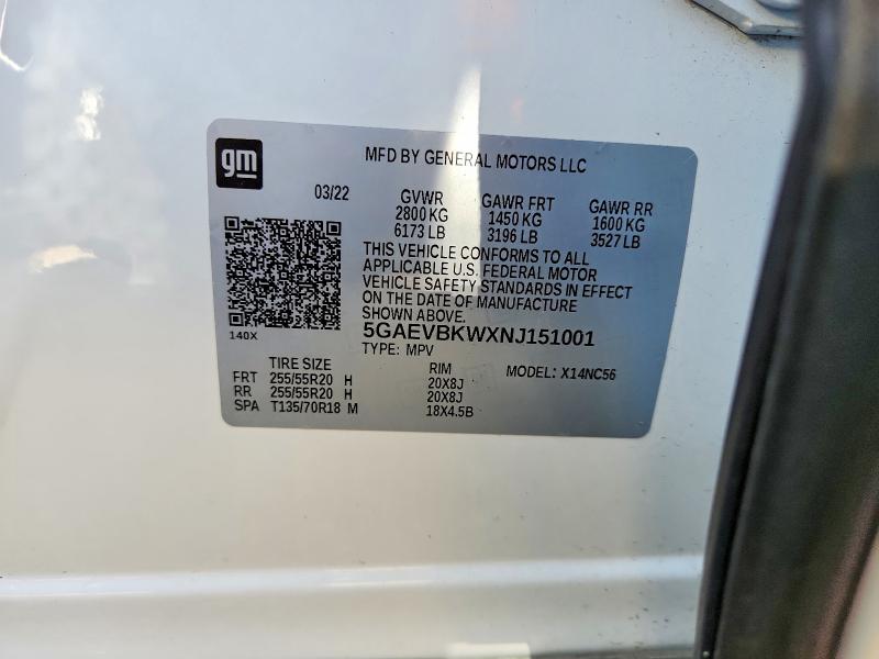 Продажа на аукционе авто 2022 Buick Enclave, vin: 5GAEVBKWXNJ151001, номер лота: 50401636