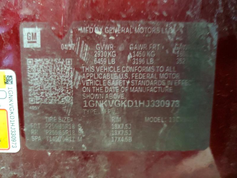 49187296 :رقم المزاد ، 1GNKVGKD1HJ330973 vin ، 2017 Chevrolet Traverse مزاد بيع
