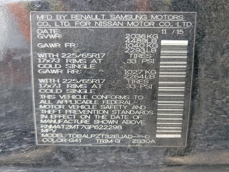 51277716 :رقم المزاد ، KNMAT2MT7GP622298 vin ، 2016 Nissan Rogue مزاد بيع
