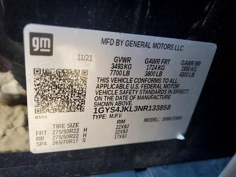 50803366 :رقم المزاد ، 1GYS4JKL3NR133858 vin ، 2022 Cadillac Escalade مزاد بيع