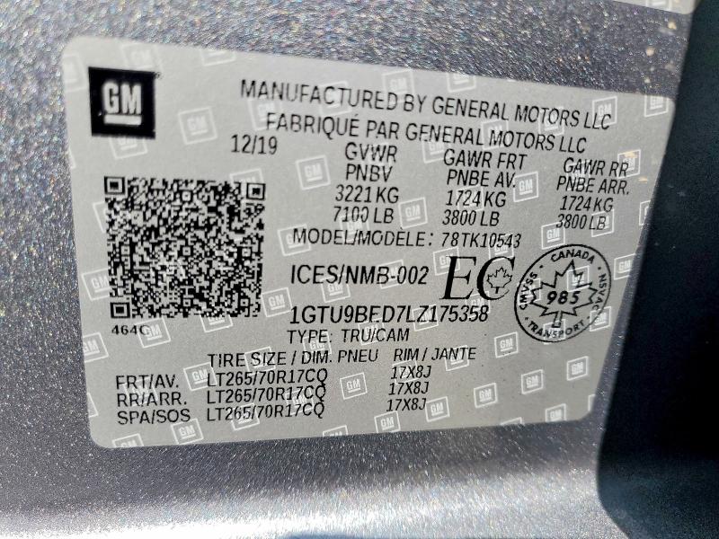 Продаж на аукціоні авто 2020 Gmc Sierra, vin: 1GTU9BED7LZ175358, номер лоту: 51889006