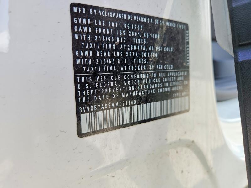 Aukcja sprzedaży 2021 Volkswagen Tiguan, vin: 3VV0B7AX5MM021140, numer aukcji: 51812426