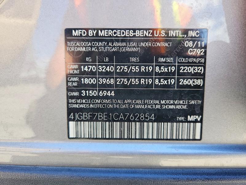 Продажа на аукционе авто 2012 Mercedes-benz Gl, vin: 4JGBF7BE1CA762854, номер лота: 50527366