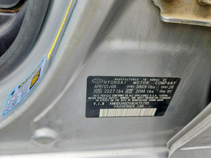 Aukcja sprzedaży 2008 Hyundai Elantra, vin: KMHDU46D58U475795, numer aukcji: 49747096
