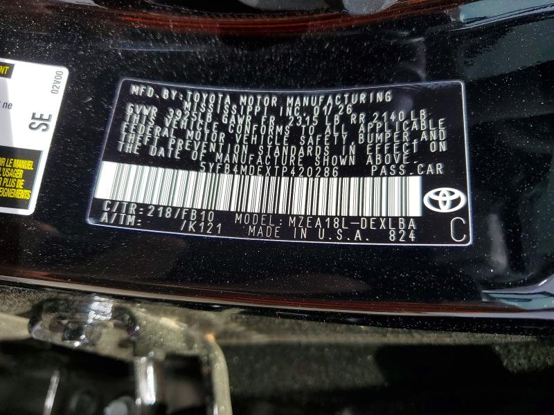 Aukcja sprzedaży 2026 Toyota Corolla, vin: 5YFB4MDEXTP420286, numer aukcji: 48914066