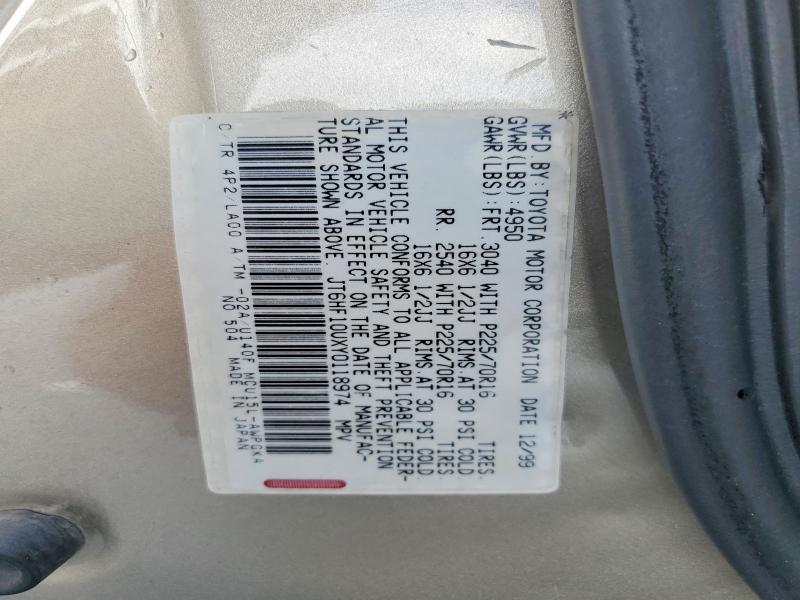 2000 Lexus Rx მანქანა იყიდება აუქციონზე, vin: JT6HF10UXY0118974, აუქციონის ნომერი: 50046946