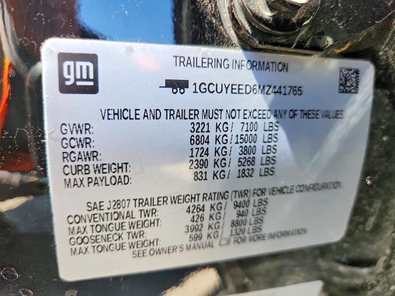 Aukcja sprzedaży 2021 Chevrolet Silverado, vin: 1GCUYEED6MZ441765, numer aukcji: 50770946