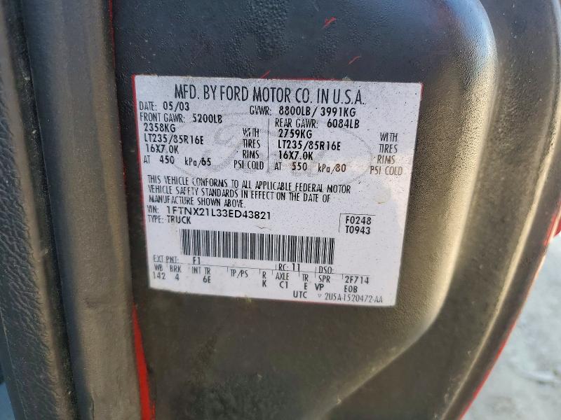 2003 Ford F250 მანქანა იყიდება აუქციონზე, vin: 1FTNX21L33ED43821, აუქციონის ნომერი: 54871146