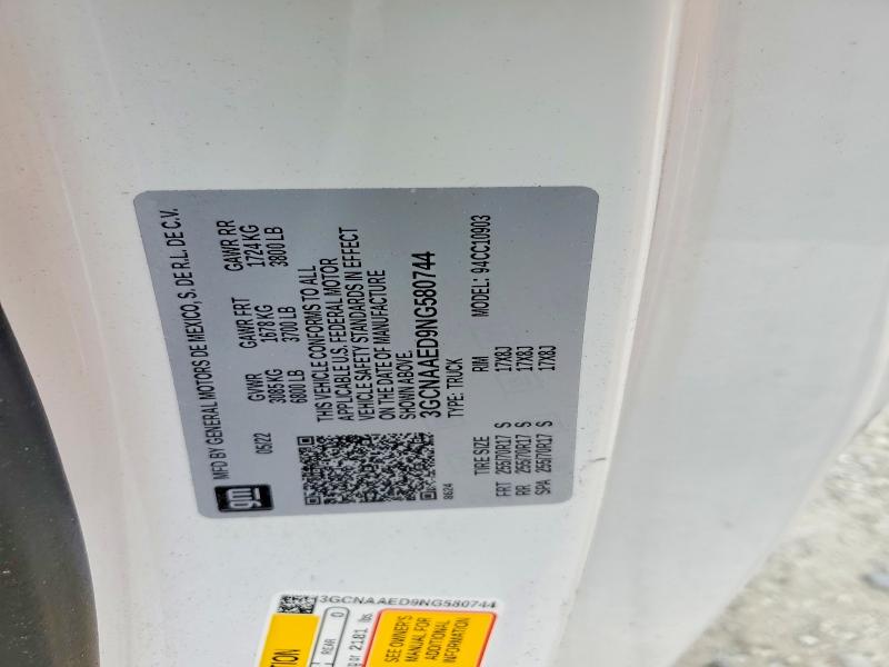 49731446 :رقم المزاد ، 3GCNAAED9NG580744 vin ، 2022 Chevrolet Silverado مزاد بيع