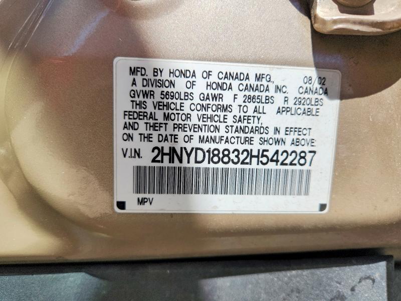 51292546 :رقم المزاد ، 2HNYD18832H542287 vin ، 2002 Acura Mdx مزاد بيع