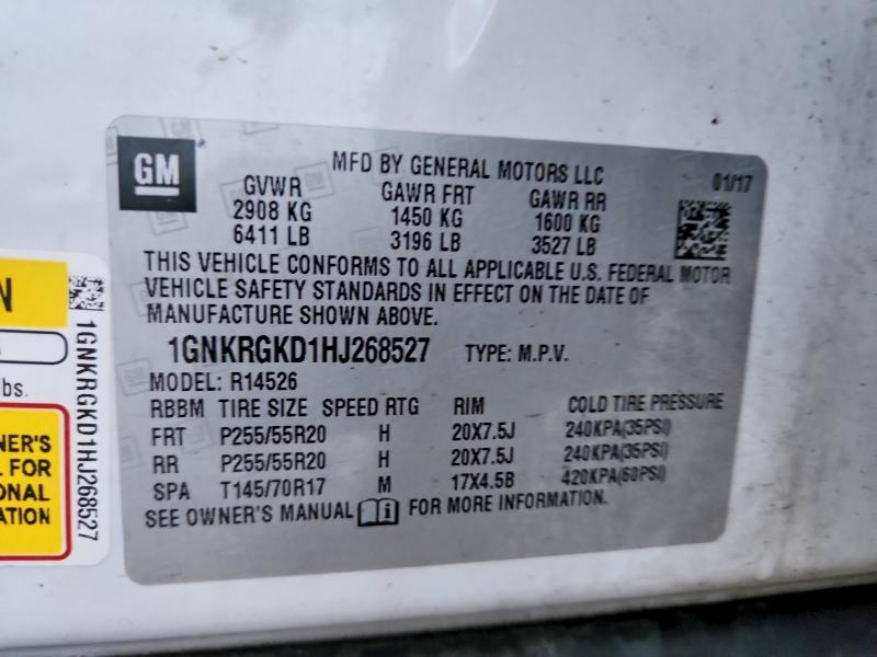 Продажа на аукционе авто 2017 Chevrolet Traverse, vin: 1GNKRGKD1HJ268527, номер лота: 50247566