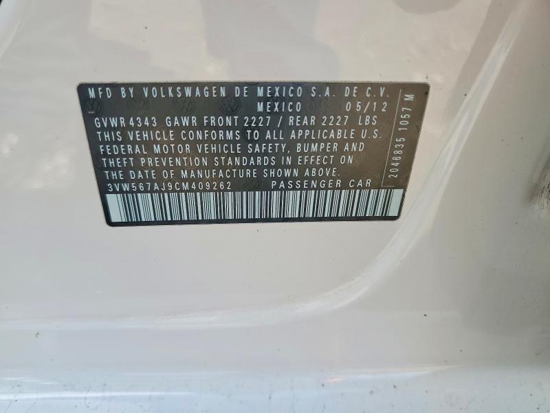 48851256 :رقم المزاد ، 3VW567AJ9CM409262 vin ، 2012 Volkswagen Jetta مزاد بيع