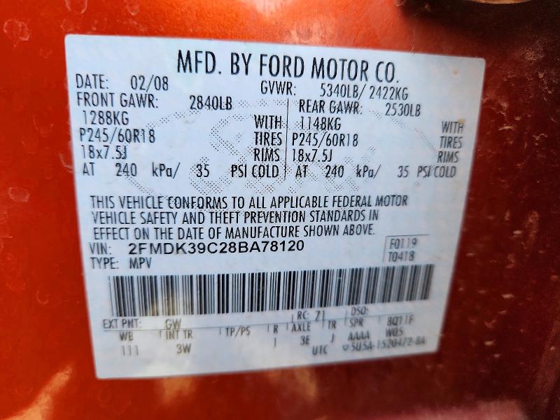 Aukcja sprzedaży 2008 Ford Edge, vin: 2FMDK39C28BA78120, numer aukcji: 51398346