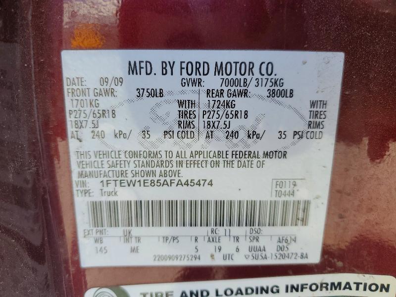 Продаж на аукціоні авто 2010 Ford F150, vin: 1FTEW1E85AFA45474, номер лоту: 51280516