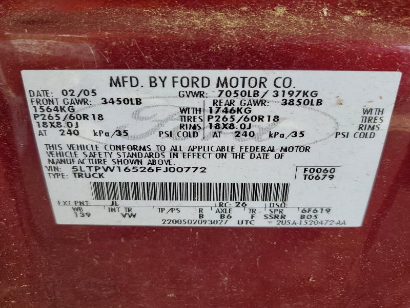 48824966 :رقم المزاد ، 5LTPW16526FJ00772 vin ، 2006 Lincoln Mark Lt مزاد بيع
