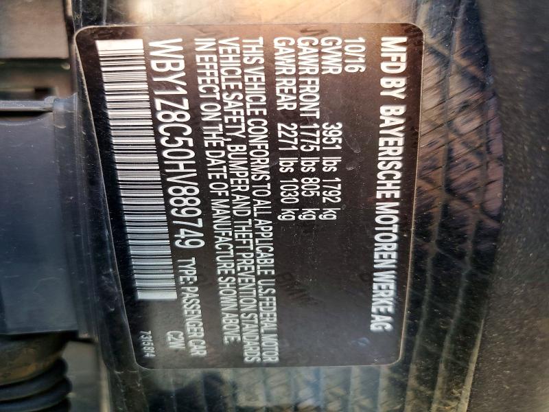2017 Bmw I3 მანქანა იყიდება აუქციონზე, vin: WBY1Z8C50HV889749, აუქციონის ნომერი: 49872506