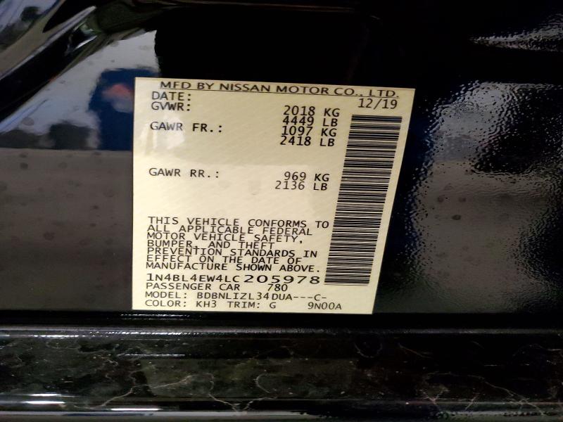 2020 Nissan Altima მანქანა იყიდება აუქციონზე, vin: 1N4BL4EW4LC205978, აუქციონის ნომერი: 51566686