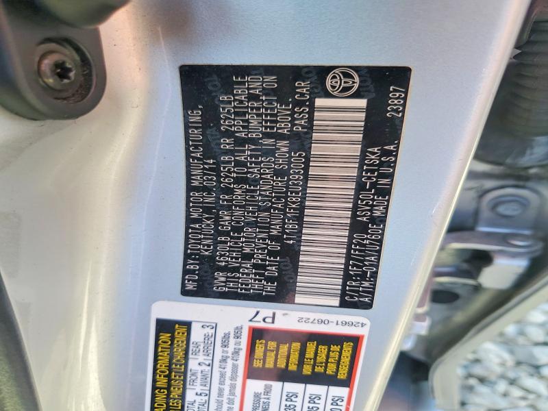 51018986 :رقم المزاد ، 4T1BF1FK8EU393005 vin ، 2014 Toyota Camry مزاد بيع