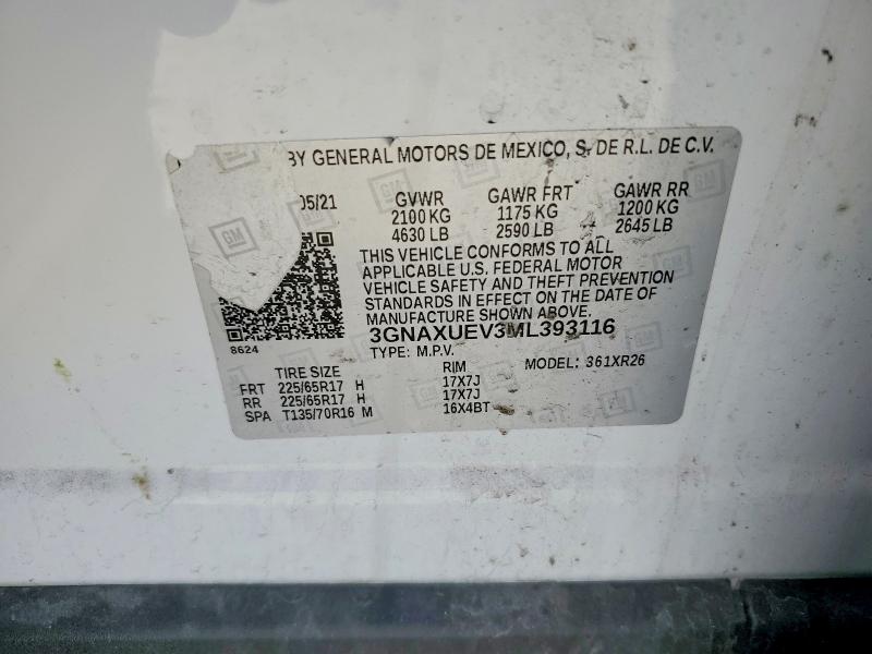 Продажа на аукционе авто 2021 Chevrolet Equinox, vin: 3GNAXUEV3ML393116, номер лота: 49875336