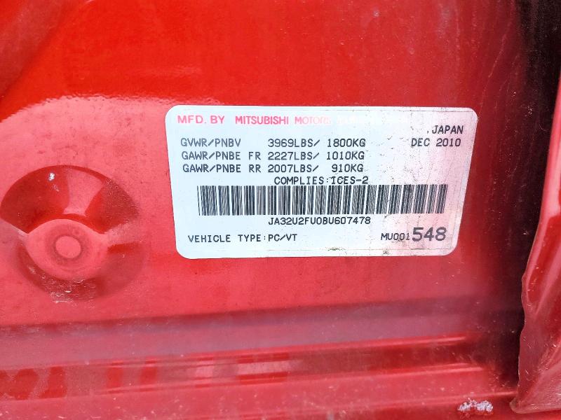 Aukcja sprzedaży 2011 Mitsubishi Lancer, vin: JA32U2FU0BU607478, numer aukcji: 48063056