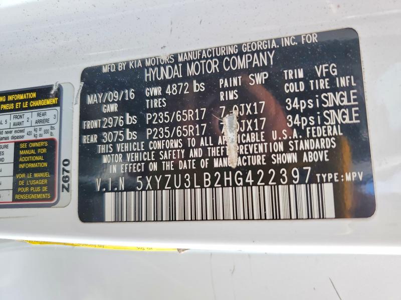 51665966 :رقم المزاد ، 5XYZU3LB2HG422397 vin ، 2017 Hyundai Santa Fe Sport مزاد بيع