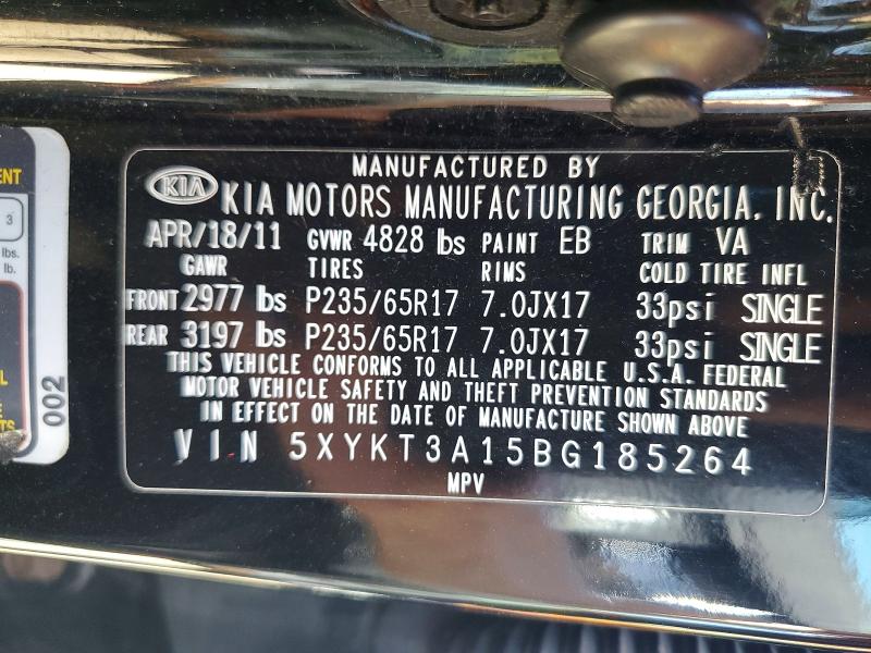 Auction sale of the 2011 Kia Sorento, vin: 5XYKT3A15BG185264, lot number: 49882816