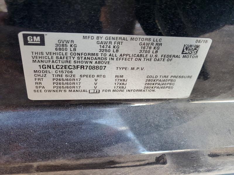 48544606 :رقم المزاد ، 1GNLC2EC3FR708807 vin ، 2015 Chevrolet Tahoe مزاد بيع