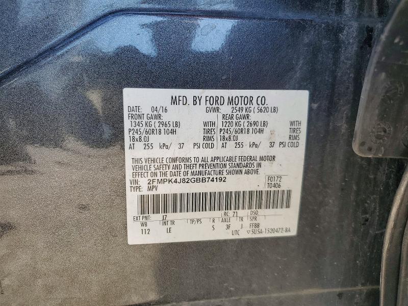 Продаж на аукціоні авто 2016 Ford Edge, vin: 2FMPK4J82GBB74192, номер лоту: 51867006