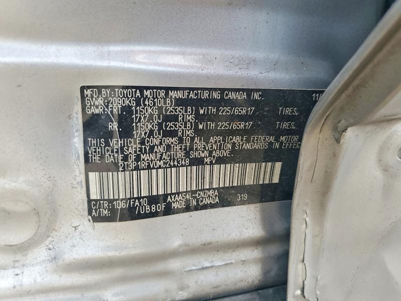 Aukcja sprzedaży 2021 Toyota Rav4, vin: 2T3P1RFV0MC244348, numer aukcji: 47444886