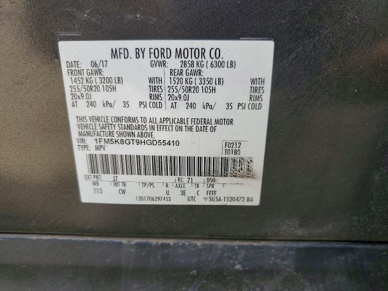 49456386 :رقم المزاد ، 1FM5K8GT9HGD55410 vin ، 2017 Ford Explorer مزاد بيع