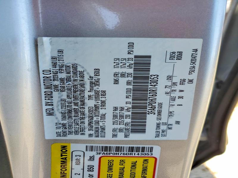Продаж на аукціоні авто 2013 Ford Fusion, vin: 3FA6P0H76DR143053, номер лоту: 46950636
