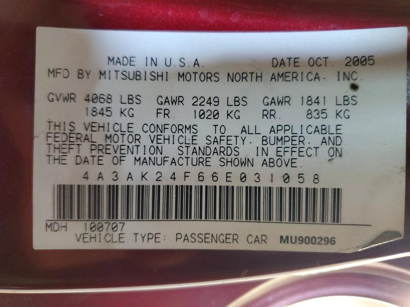 Aukcja sprzedaży 2006 Mitsubishi Eclipse, vin: 4A3AK24F66E031058, numer aukcji: 49452146