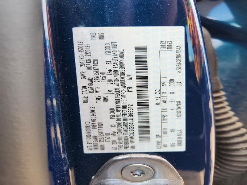 2020 Ford Escape მანქანა იყიდება აუქციონზე, vin: 1FMCU9G64LUB65512, აუქციონის ნომერი: 48660286