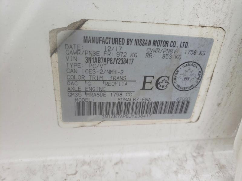 2018 Nissan Sentra მანქანა იყიდება აუქციონზე, vin: 3N1AB7AP8JY238417, აუქციონის ნომერი: 49733496