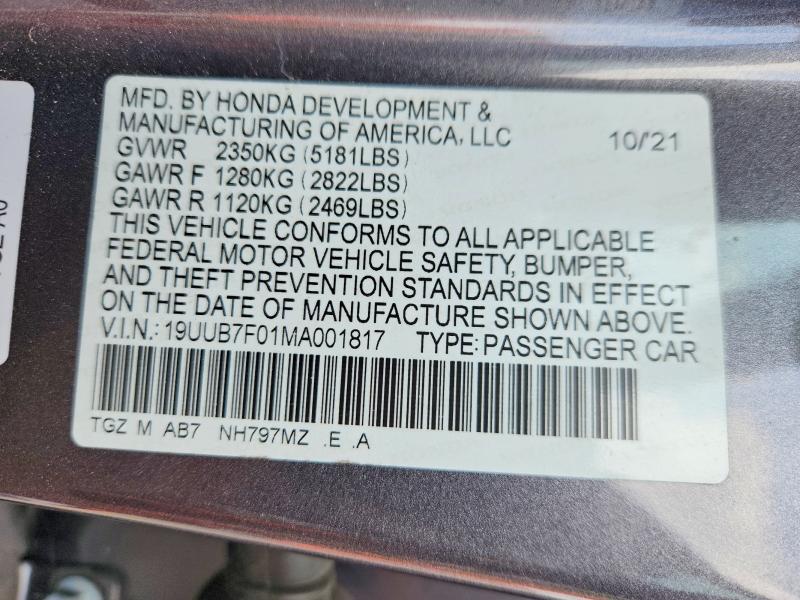 2021 Acura Tlx მანქანა იყიდება აუქციონზე, vin: 19UUB7F01MA001817, აუქციონის ნომერი: 50596376