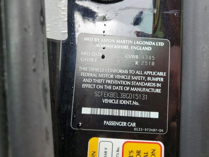 50048216 :رقم المزاد ، SCFEKBEL3BGD15131 vin ، 2011 Aston Martin V8 مزاد بيع