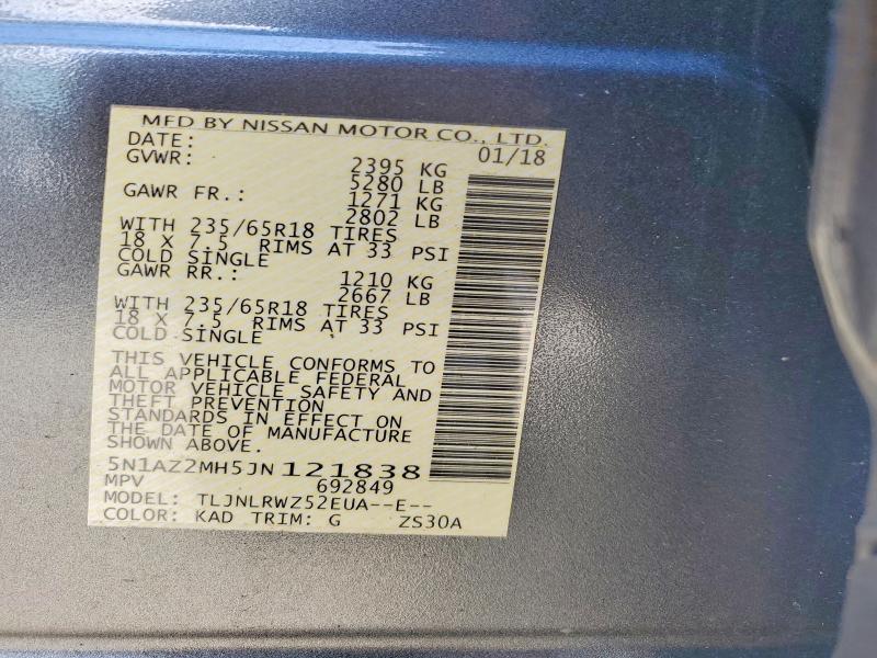 Продажа на аукционе авто 2018 Nissan Murano, vin: 5N1AZ2MH5JN121838, номер лота: 50113236