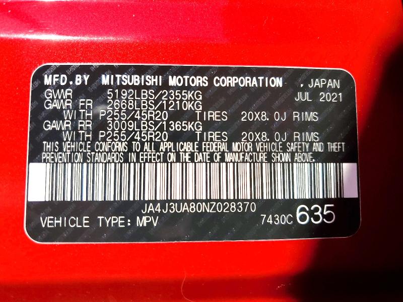 Продажа на аукционе авто 2022 Mitsubishi Outlander, vin: JA4J3UA80NZ028370, номер лота: 50276316
