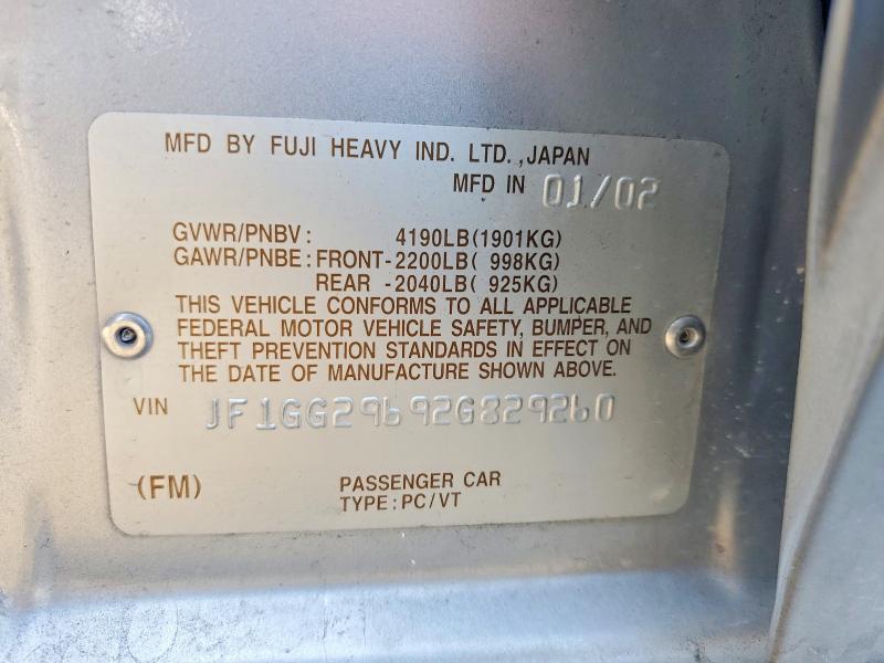 Продажа на аукционе авто 2002 Subaru Impreza, vin: JF1GG29692G829260, номер лота: 48801336