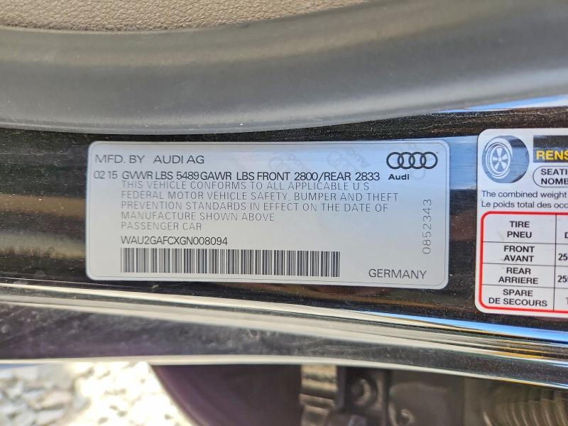 2016 Audi A7 მანქანა იყიდება აუქციონზე, vin: WAU2GAFCXGN008094, აუქციონის ნომერი: 46369636