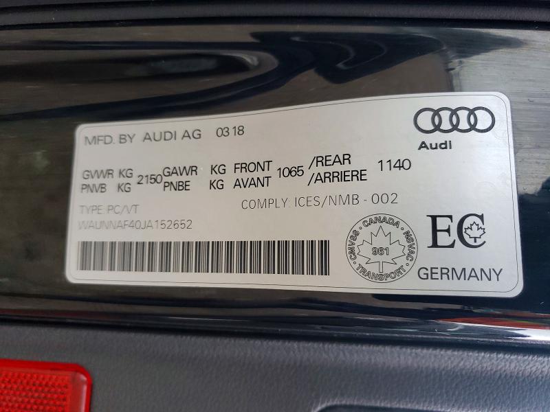 50099086 :رقم المزاد ، WAUNNAF40JA152652 vin ، 2018 Audi A4 مزاد بيع