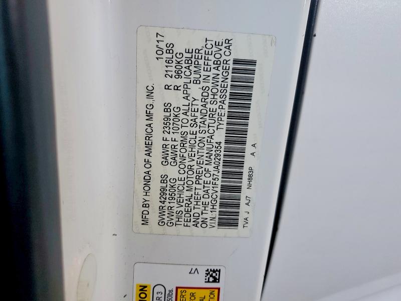 Aukcja sprzedaży 2018 Honda Accord, vin: 1HGCV1F57JA029354, numer aukcji: 50356186