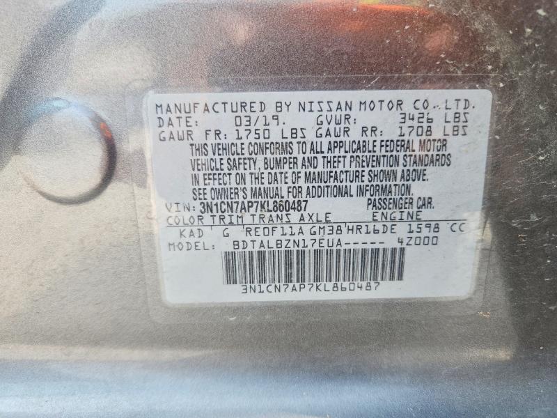 Aukcja sprzedaży 2019 Nissan Versa, vin: 3N1CN7AP7KL860487, numer aukcji: 51282796