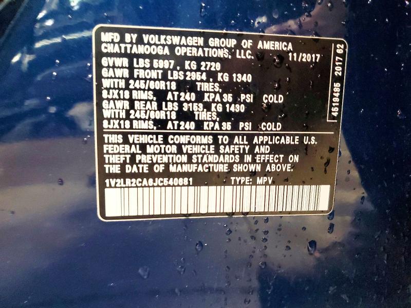 51509546 :رقم المزاد ، 1V2LR2CA6JC540681 vin ، 2018 Volkswagen Atlas مزاد بيع