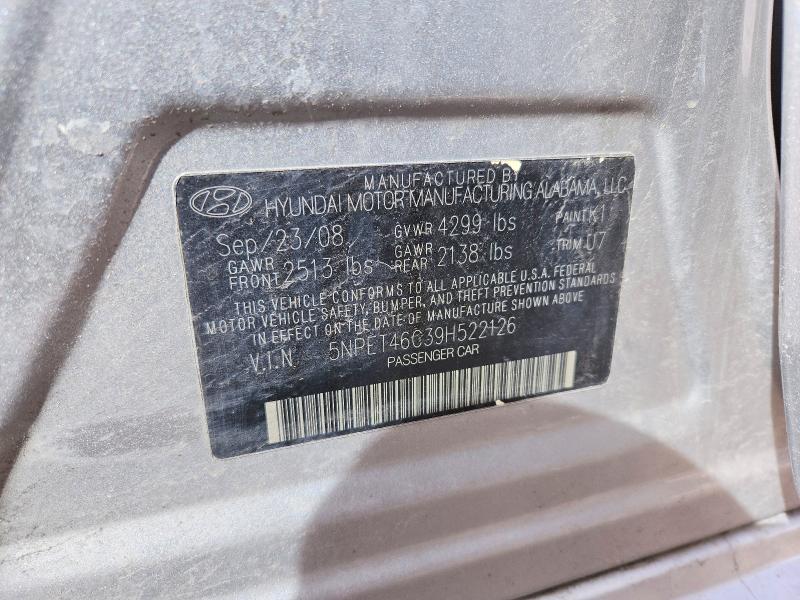 2009 Hyundai Sonata მანქანა იყიდება აუქციონზე, vin: 5NPET46C39H522126, აუქციონის ნომერი: 48982796